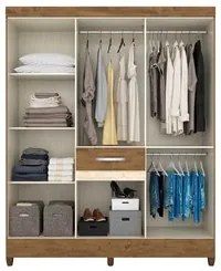 Guarda Roupa Casal Portugal 8 Portas Castanho Wood - Moval