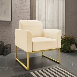 Kit Namoradeira e 1 Poltrona Decorativa Base Industrial Dourada Maress