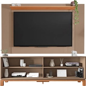 Painel TV 65 Pol 180cm com Rack Bancada para Sala Visari Marrom/Freijó C01 - D'Rossi
