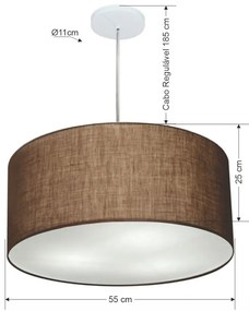 Lustre Pendente Cilíndrico Md-4214 Cúpula em Tecido 55x25cm Café - Bivolt