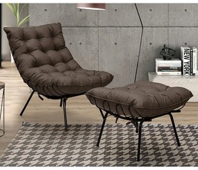 Kit 2 Poltronas Decorativas Sala de Estar Abel Base de Ferro Preto Linho Marrom G41 - Gran Belo