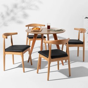 Mesa de Jantar Square Redonda Bétula - 88cm + 4 Cadeiras Elbow Madeira