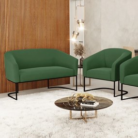 Sofá Namoradeira e Poltrona Base Industrial Preto Stella Suede D03 - D'Rossi - Verde
