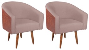 Kit 02 Poltronas Luiza Sintético Nozes e Linho Rosê - ADJ Decor