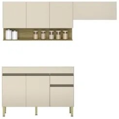 Armário de Cozinha 3 Peças Balcão sem Tampo 150cm Lina12 Z06 Vanilla/F