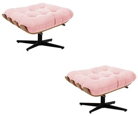 Kit 02 Puffs Giratório Costela Suede Base Cromada Preto - D'Rossi - Rosa Bebê