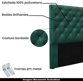 Cabeceira Decorativa Casal 1,40M Tàzio Veludo Verde Floresta G63 - Gran Belo
