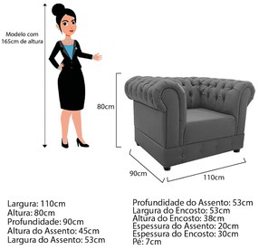 Poltrona Decorativa Chesterfield Ana Corano Cinza - ADJ Decor
