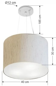 Lustre Pendente Cilíndrico Md-4183 Cúpula em Tecido 40x30cm Linho Bege - Bivolt