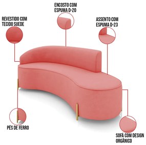 Sofá 4 Lugares Orgânico 220cm Pé Dourado Morgan Suede D03 - D'Rossi - Rose
