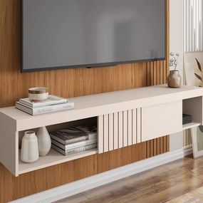 Painel TV 55 Pol 150cm Bancada Suspensa Ripado Luana Freijó/Off White C01 - D'Rossi