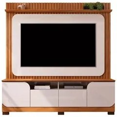 Estante Painel Para TV 65 Pol 182cm Ripado Vanie D04 Off White/Freijo