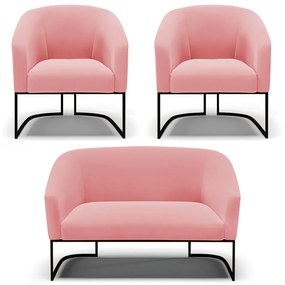 Namoradeira e 2 Poltronas Industrial Preto Stella Suede D03 - D'Rossi - Rose