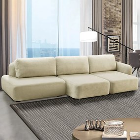 Conjunto Sala de Estar 1 Sofá Retrátil Modulado 402cm e 2 Poltronas Santiago Bouclê Off White G89 - Gran Belo