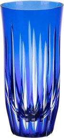 Copo de Cristal Lapidado Artesanal P/ Long Drink - Azul Escuro  Azul Escuro