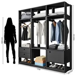 Módulo Guarda Roupa Closet Casal 1 Porta 2 Gavetas Titan Preto Velluto