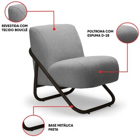 Poltrona Sala Decorativa Industrial Preto Martina Bouclê Grafite K01 - D'Rossi