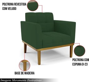 Kit 2 Poltronas Decorativas Karen Pés Fixo em Madeira Castanho Veludo Verde Esmeralda G19 - Gran Belo