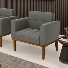 Poltrona Decorativa Karen Pés Fixo em Madeira Castanho Suede Grafite G19 - Gran Belo