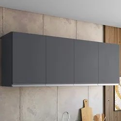 Armário Aéreo 150cm 4 Portas Andréia Cinza - AJL Móveis