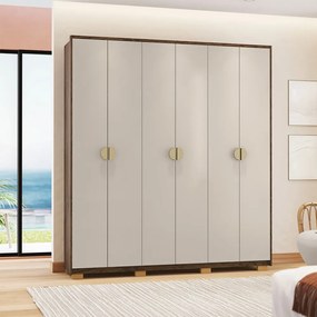 Guarda Roupa Casal Marlin 6 Portas de Bater 4 Gavetas com Nichos MDF Nogueira/Fendi G98 - Gran Belo