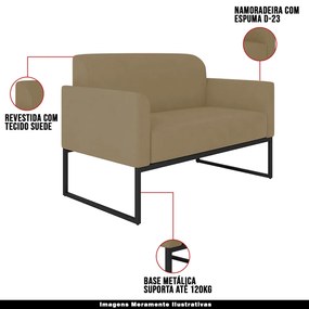 Poltrona Namoradeira Decorativa Isabella Base Industrial Suede Nude/Preto G19 - Gran Belo