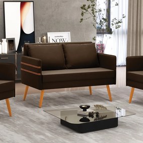 Namoradeira 02 Lugares Mari Suede Marrom Pés Palito Castanho - D'Rossi