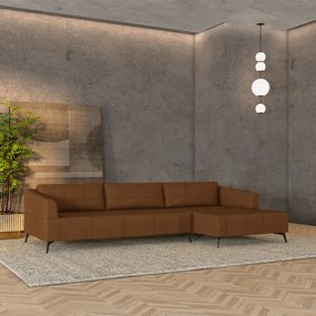 Sofá Bipartido Sala de Estar Kiara 312cm Chaise Direito Pés de Ferro Couro Caramelo G52 - Gran Belo