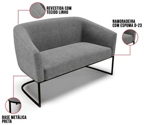 Sofá 2 Lugares Namoradeira Industrial Preto Stella Linho D03 - D'Rossi - A26 Gafite