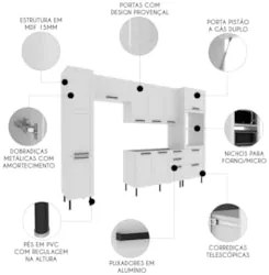 Armário Cozinha 4 Peças Balcão Para Pia CP6B Zaya Branco T01 - Mpozena