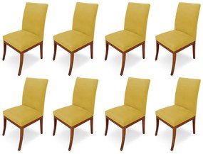 Conjunto 8 Cadeiras Raquel para Sala de Jantar Base de Eucalipto Suede Amarelo