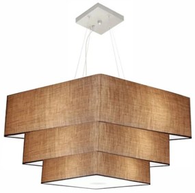 Lustre Pendente Triplo Quadrado Md-4165 Cúpula em Tecido 80x70x60cm Palha - Bivolt