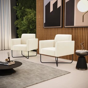 Kit 2 Poltronas Base X Industrial Preto Marisa Veludo - Bege