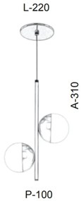 Pendente Haste Vertical Globo Duplo 22X10X31Cm Metal E Globo Ø10Cm 02X... (PRETO, AMBAR)