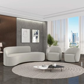 Sofá 4 Lugares Orgânico 220cm Morgan e 2 Poltronas Lua Veludo D03 - D'Rossi - Cinza