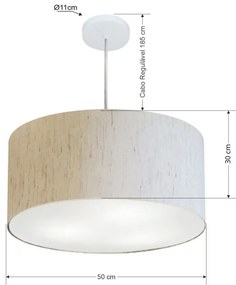Lustre Pendente Cilíndrico Md-4213 Cúpula em Tecido 50x30cm Linho Bege - Bivolt