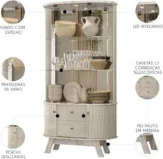 Cristaleira de Vidro Com LED Eva 90cm Z10 Off/Calacata - Mpozenato