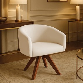 Poltrona Sala Base Giratória Madeira Arielle Veludo Bege D03 - D'Rossi