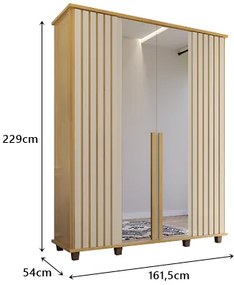 Guarda Roupa Com Espelho Holanda Ripado Cinamomo/Off White - RV Móveis