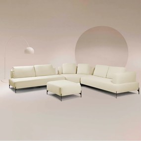 Sofá Modulado Sala de Estar 615cm Marino de Canto Pés de Ferro com Almofadas Linho Off White G92 - Gran Belo