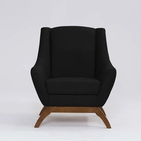 Poltrona Decorativa Mildred D07 Pés Madeira Linho Preto - D'Rossi