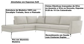 Sofá de Canto Chaise Esquerdo 307 cm Olívia Suede Bege G52 - Gran Belo