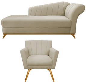 Kit Diva Recamier Vanessa 140cm Lado Esquerdo e 01 Poltrona Laura Linho
