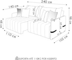 Sofá Cama Retrátil 240cm Essence D05 Linho Cinza/Preto - Mpozenato