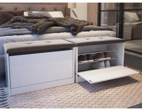 Sapateira Puff Cama Quarto Multifuncional Decoração Branco/marrom