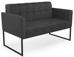 Sofá Namoradeira e 2 Poltronas Base Industrial Preto Ana Sintético Pre