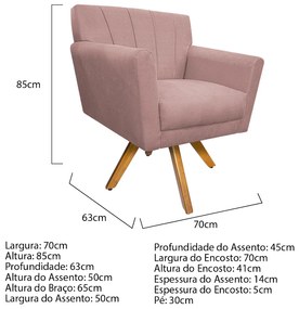Poltrona Laura Base Giratória de Madeira Suede Rosê - ADJ Decor