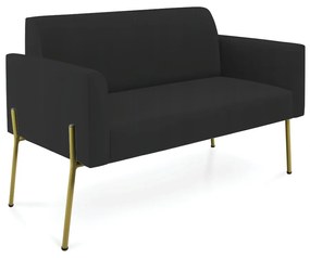 Sofá Namoradeira 2 Lugares Pé de Ferro Dourado Marisa Veludo - Preto