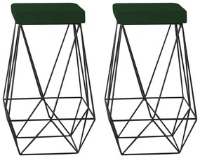 Kit 2 Banqueta Decorativa Kathy Base Preta Suede Verde G41 - Gran Belo