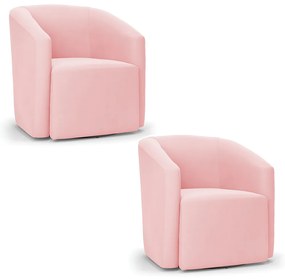 Poltrona Decorativa Base Giratória Kit 2 Stella Max Suede Rosa Bebê D03 - D'Rossi